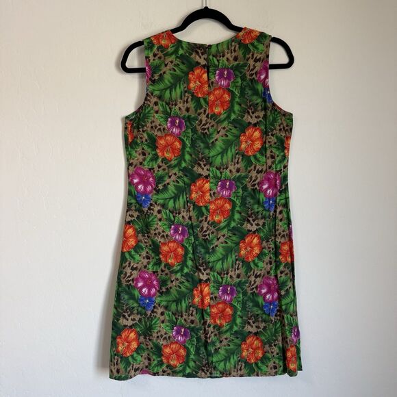 Notations Leopard Floral Tropical Tank Above Knee Shift Dress Vacation Resort M - Picture 5 of 9